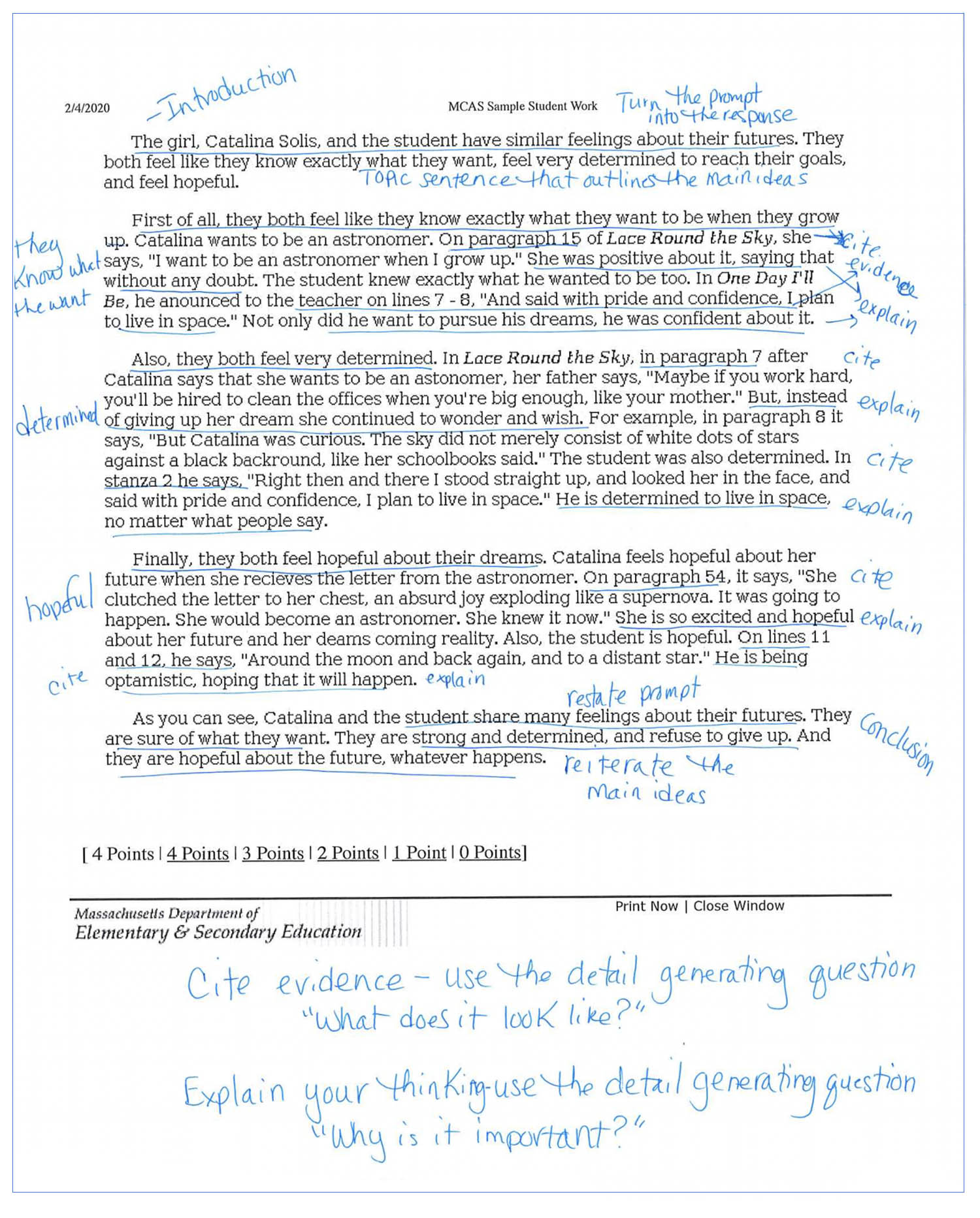 Response to Text Sample Grade 5